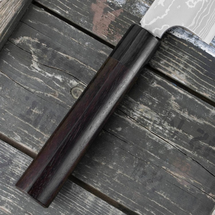 Hideo Kitaoka Shirogami Satin Damascus Nóż Funayuki 18cm