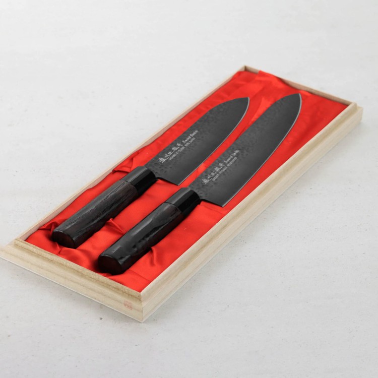 Satake Tsuhime Black Zestaw Nóż Szefa + Santoku HG8602W