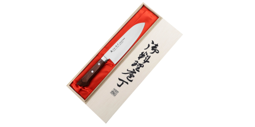 Satake Unique Shirogami Nóż Santoku 17cm w drewnianym pudełku