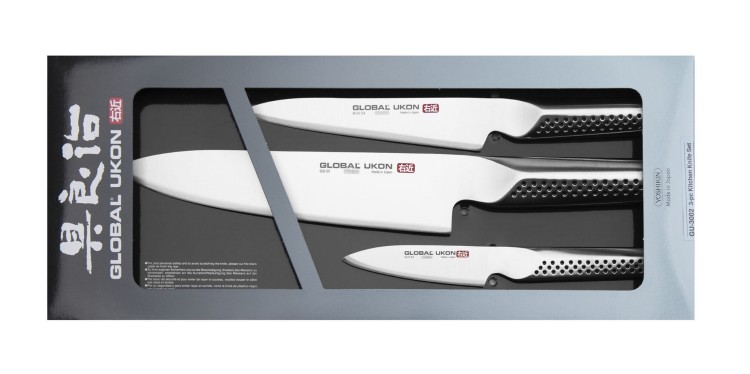 Global Ukon Zestaw Nóż Szef kuchni 20 cm + Nóż uniwersalny 15 cm + Nóż do obierania 9 cm GU-3002