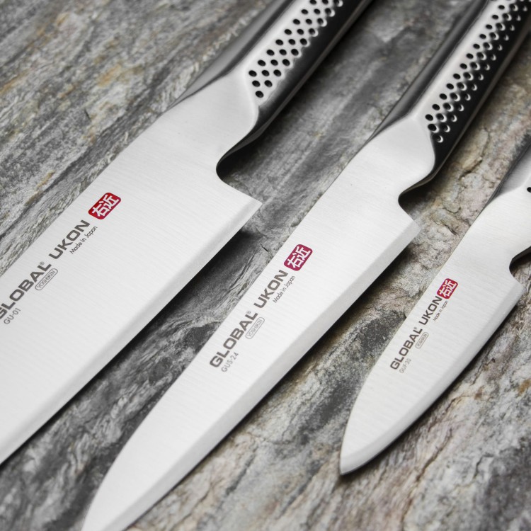 Global Ukon Zestaw Nóż Szef kuchni 20 cm + Nóż uniwersalny 15 cm + Nóż do obierania 9 cm GU-3002