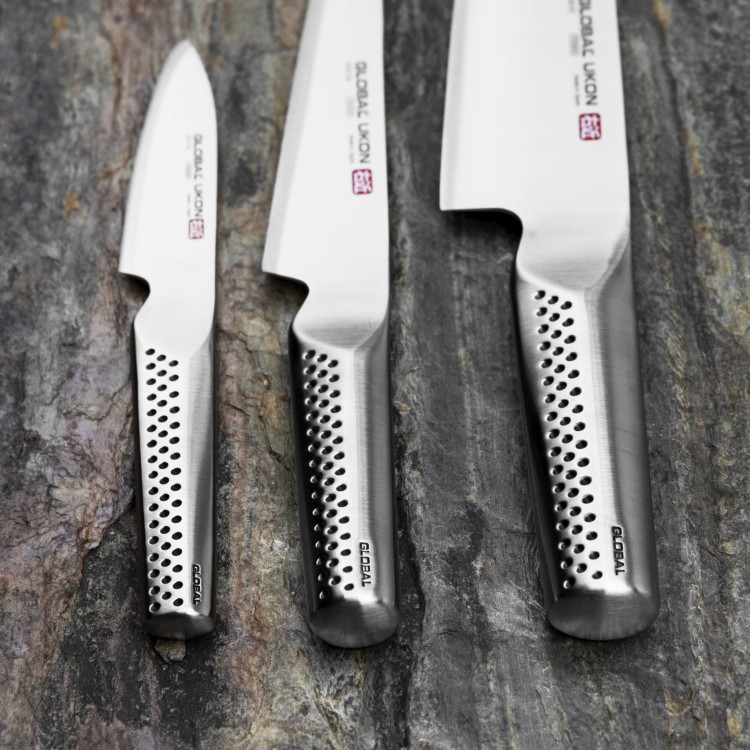 Global Ukon Zestaw Nóż Szef kuchni 20 cm + Nóż uniwersalny 15 cm + Nóż do obierania 9 cm GU-3002