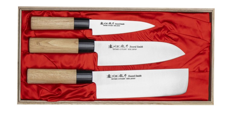 Satake Cutlery Mfg Misaki Zestaw 3 noży w drewnianym pudełku