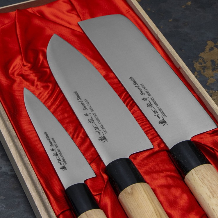 Satake Cutlery Mfg Misaki Zestaw 3 noży w drewnianym pudełku