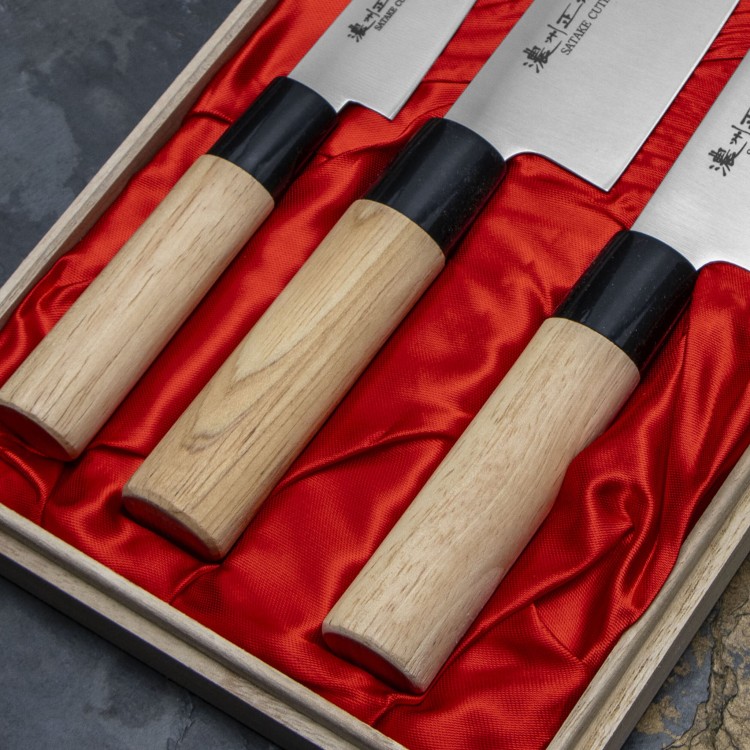 Satake Cutlery Mfg Misaki Zestaw 3 noży w drewnianym pudełku