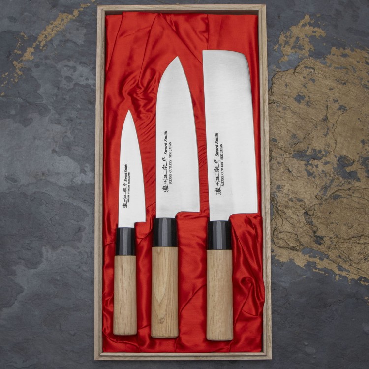 Satake Cutlery Mfg Misaki Zestaw 3 noży w drewnianym pudełku