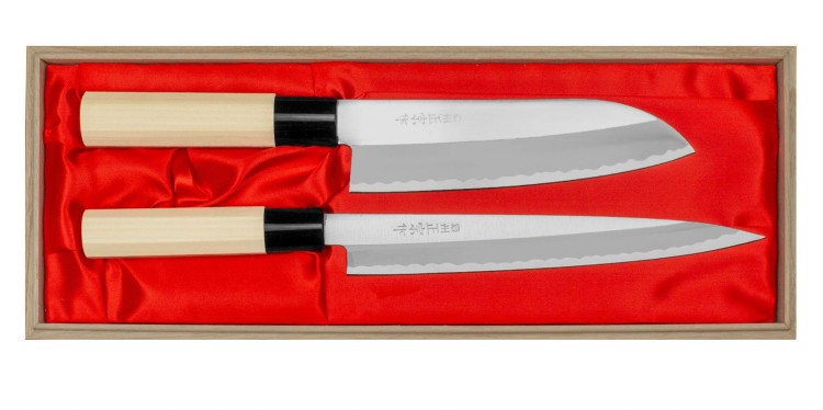 Satake Yoshimitsu Rdzewny Zestaw 2 noży Santoku+Sashimi