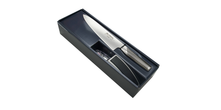 Global zestaw nóż szefa kuchni G-2 + ostrzałka MinoSharp G-2220GB